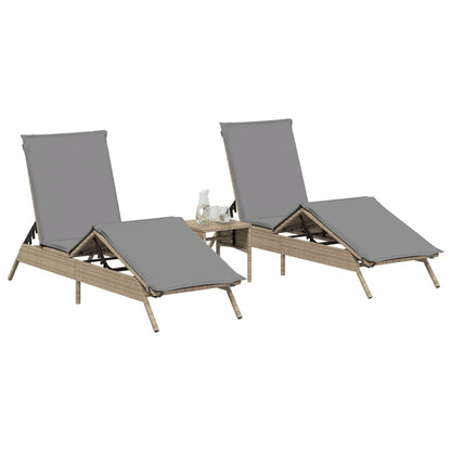 Lettini Prendisole 2 Pz Con Tavolino Beige In Polyrattan