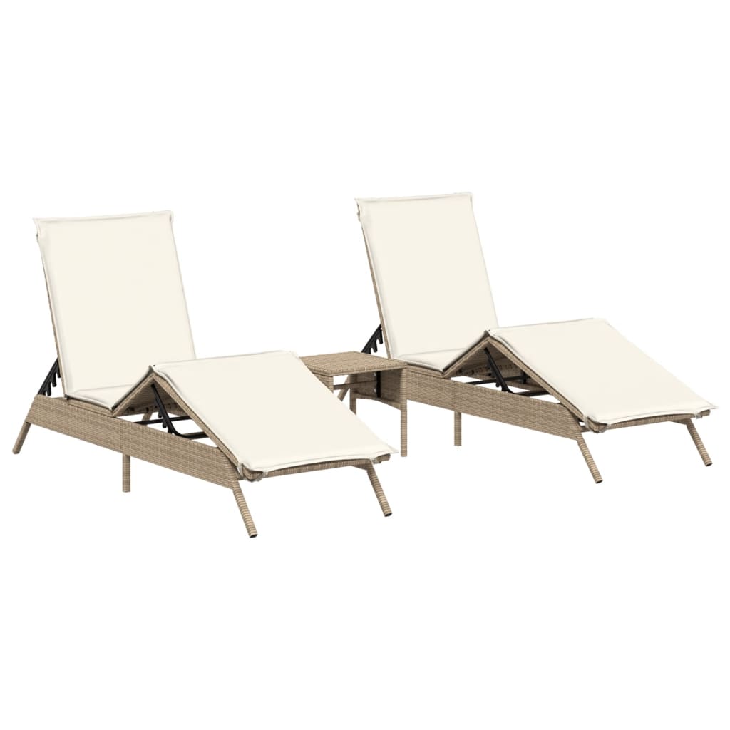 Lettini Prendisole 2 Pz Con Tavolino Beige In Polyrattan