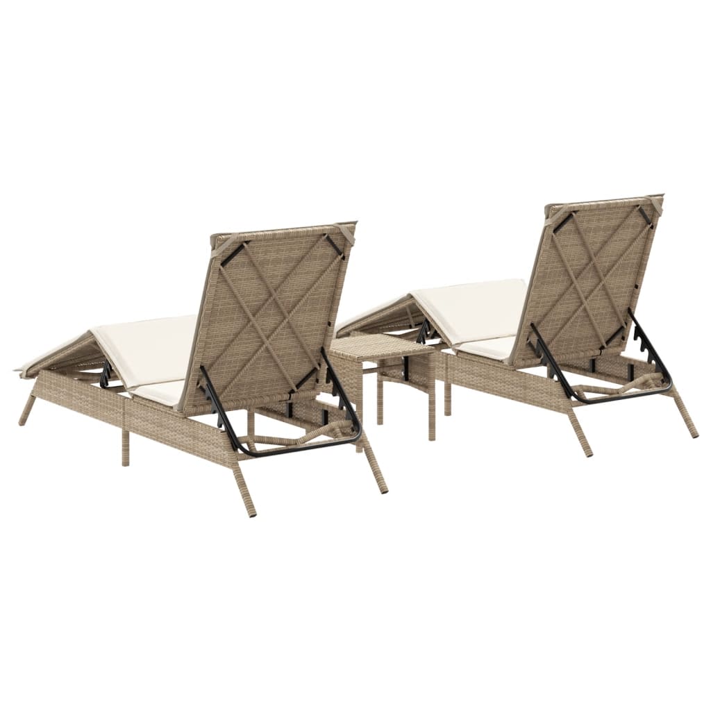 Lettini Prendisole 2 Pz Con Tavolino Beige In Polyrattan