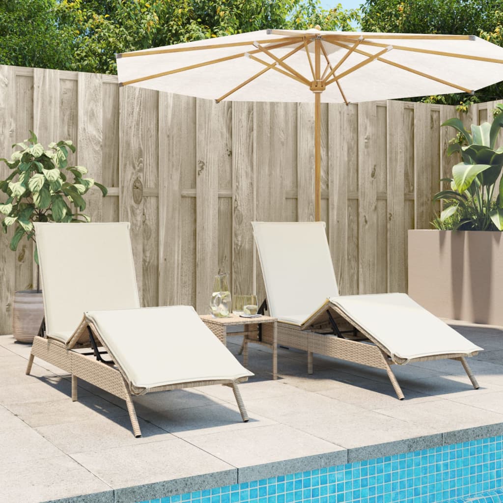 Lettini Prendisole 2 Pz Con Tavolino Beige In Polyrattan