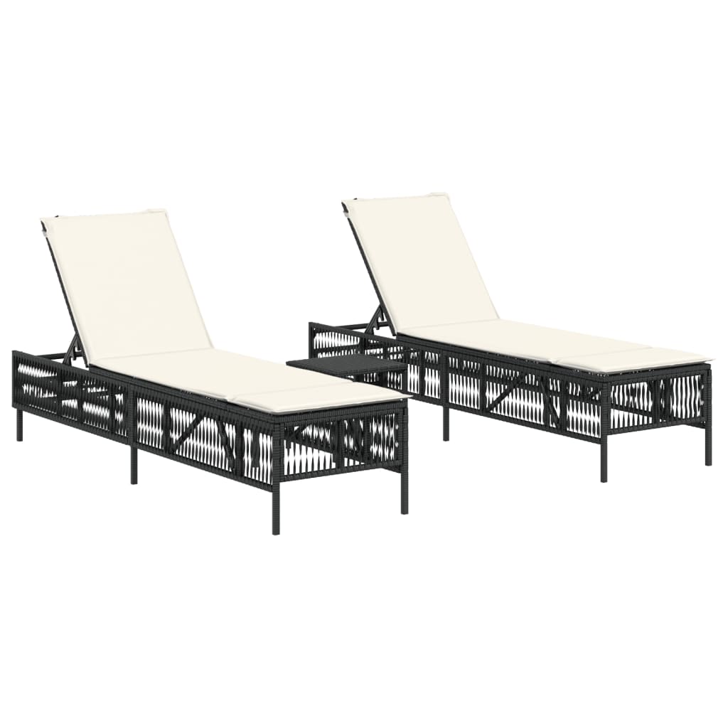 Lettini Prendisole 2 Pz Con Tavolino Nero In Polyrattan