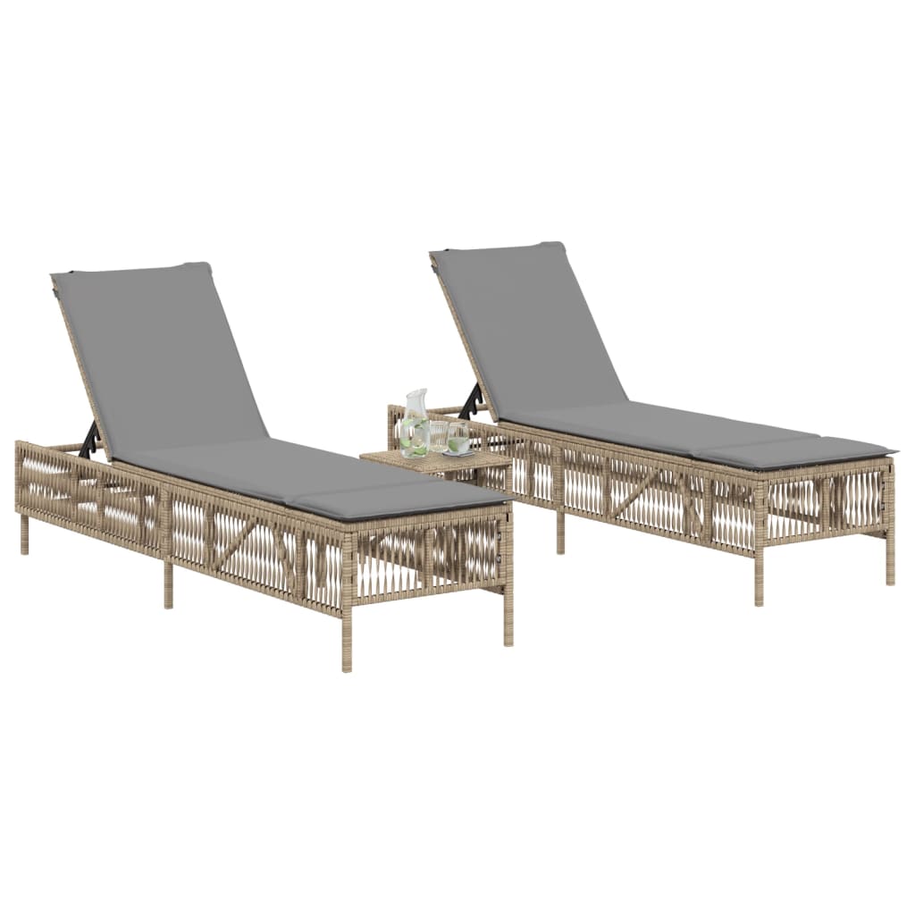 Lettini Prendisole 2 Pz Con Tavolino Beige In Polyrattan