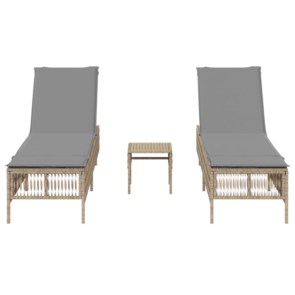 Lettini Prendisole 2 Pz Con Tavolino Beige In Polyrattan