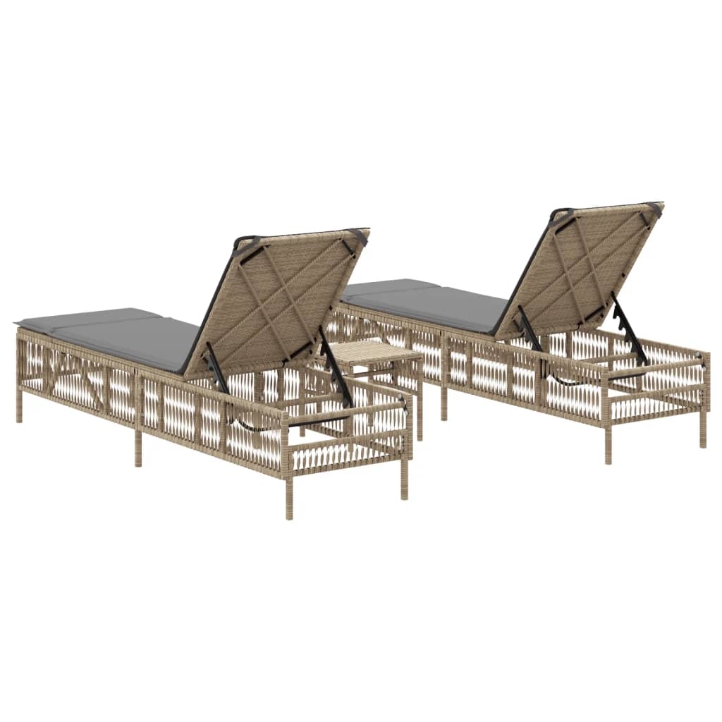 Lettini Prendisole 2 Pz Con Tavolino Beige In Polyrattan