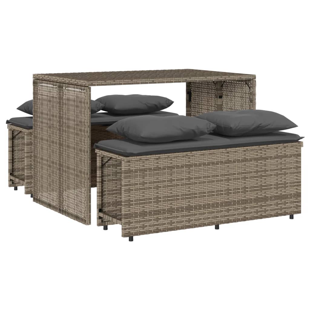 Set Da Pranzo Da Giardino 3 Pz Con Cuscini In Polyrattan Grigio