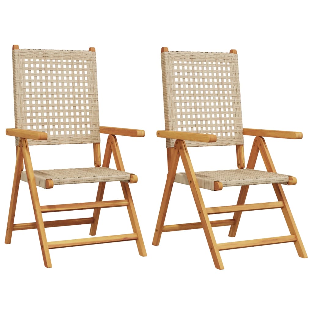 Sedie Da Giardino 2 Pz Beige Legno Massello Acacia E Polyrattan