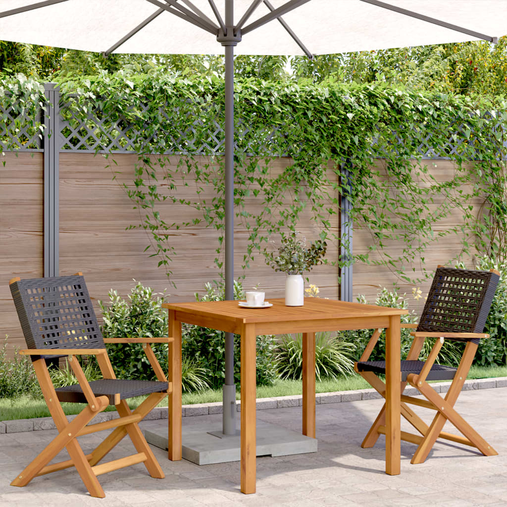 Sedie Da Giardino 2 Pz Nere Legno Massello Acacia E Polyrattan