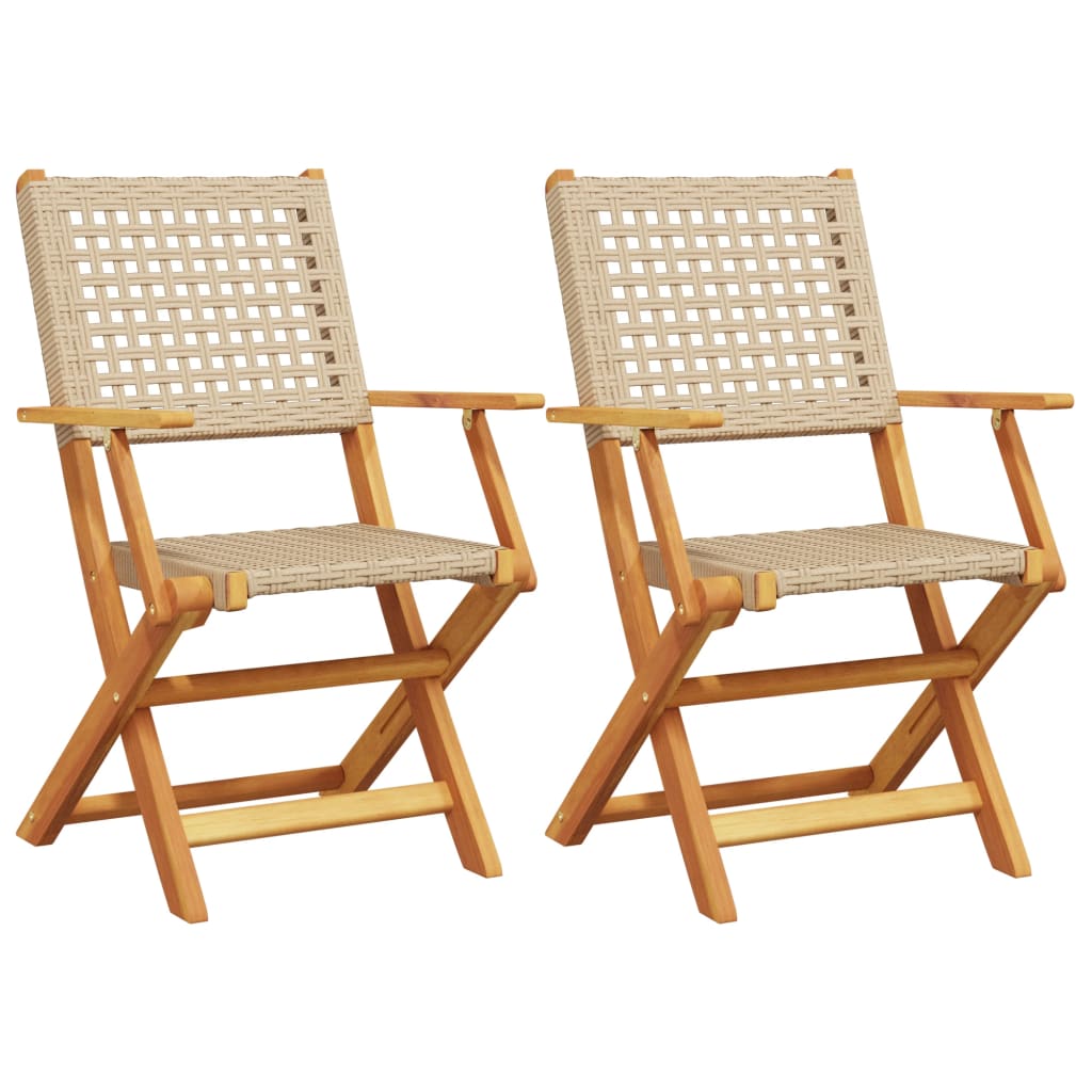 Sedie Da Giardino 2 Pz Beige Legno Massello Acacia E Polyrattan