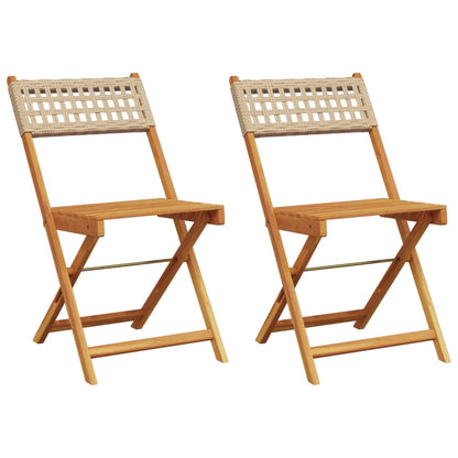 Sedie Da Bistrò 2 Pz Beige Legno Massello Acacia E Polyrattan