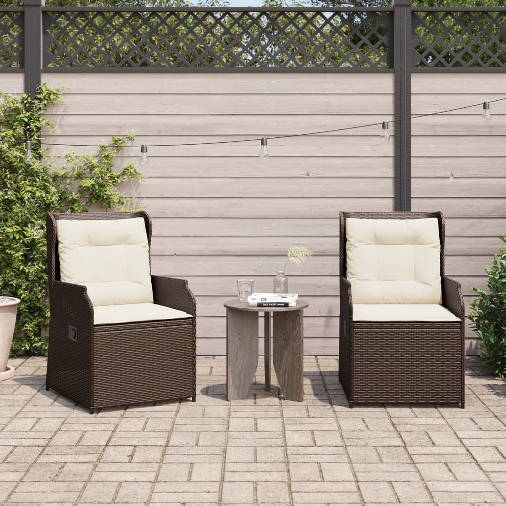 Sedie Reclinabili Giardino 2pz Con Cuscini Marrone Polyrattan