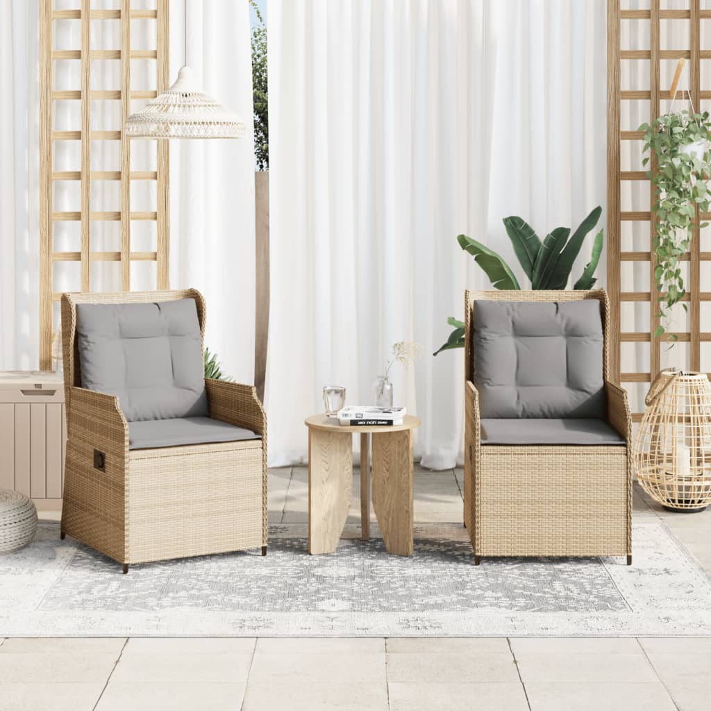 Sedie Reclinabili Da Giardino 2pz Con Cuscini Beige Polyrattan