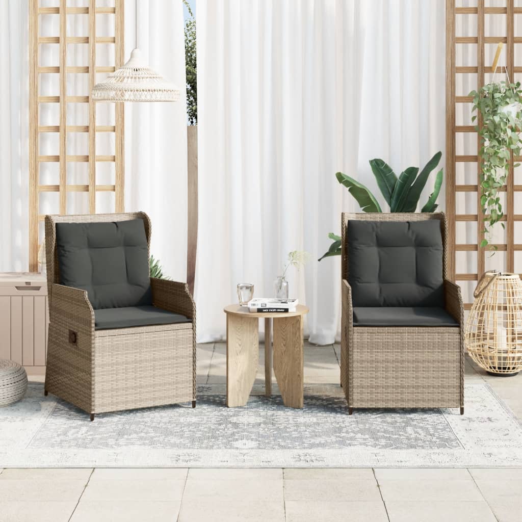 Sedie Reclinabili Giardino 2pz Cuscini Grigio Chiaro Polyrattan