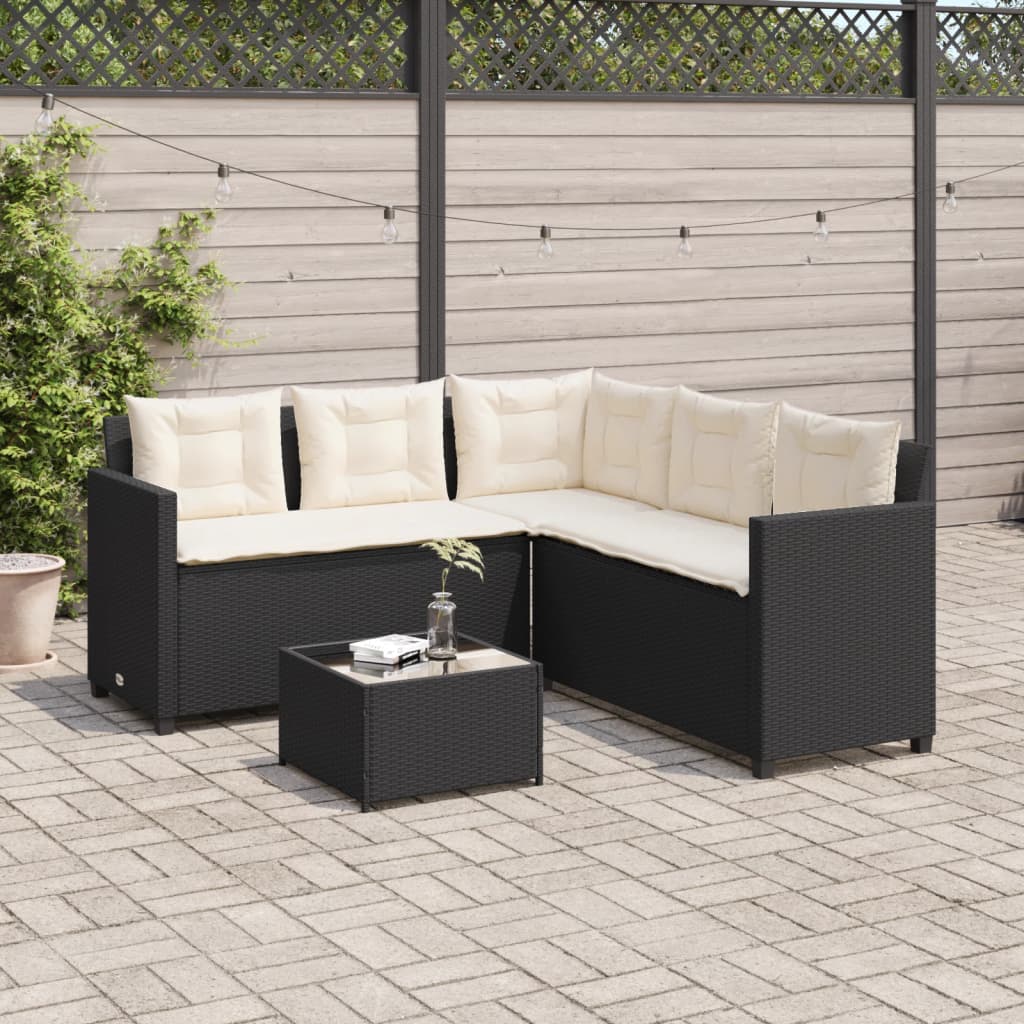 Divano Da Giardino Con Tavolo E Cuscini A L Nero In Polyrattan