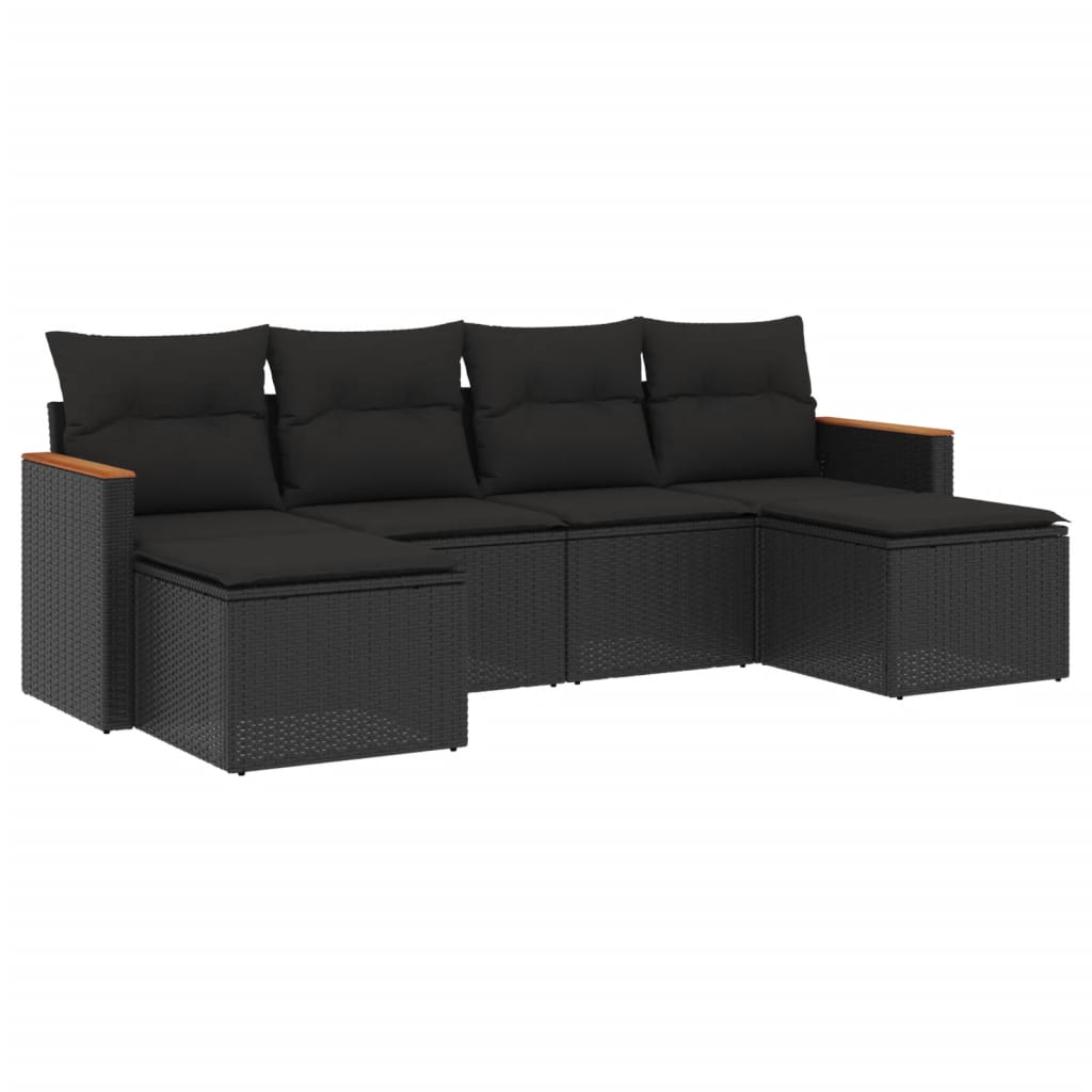 Set Divano Da Giardino 6 Pz Con Cuscini Nero In Polyrattan