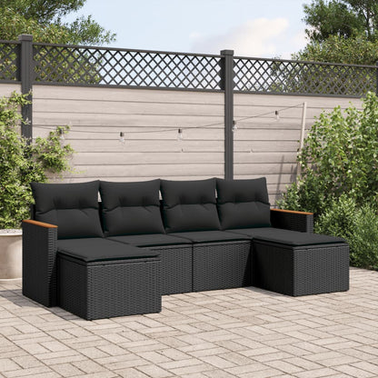 Set Divano Da Giardino 6 Pz Con Cuscini Nero In Polyrattan