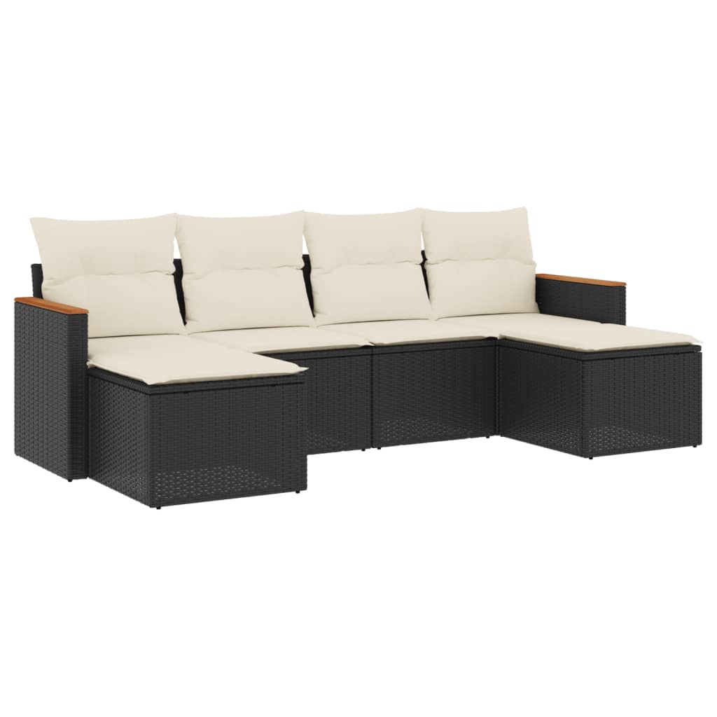 Set Divano Da Giardino 6 Pz Con Cuscini Nero In Polyrattan