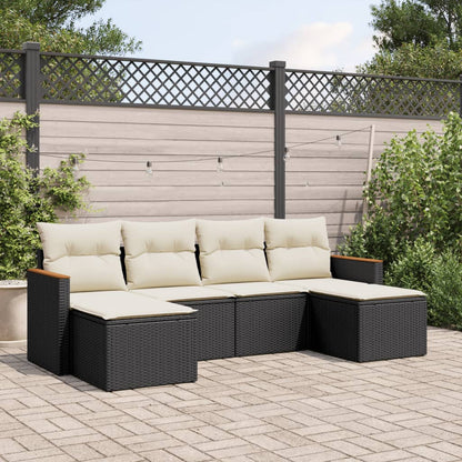 Set Divano Da Giardino 6 Pz Con Cuscini Nero In Polyrattan