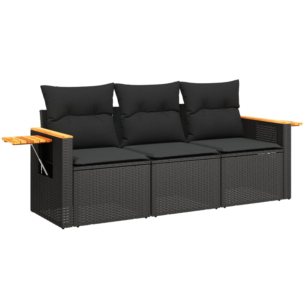 Set Divani Da Giardino 3 Pz Con Cuscini In Polyrattan Nero