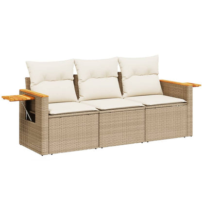 Set Divano Da Giardino 3 Pz Con Cuscini Beige In Polyrattan