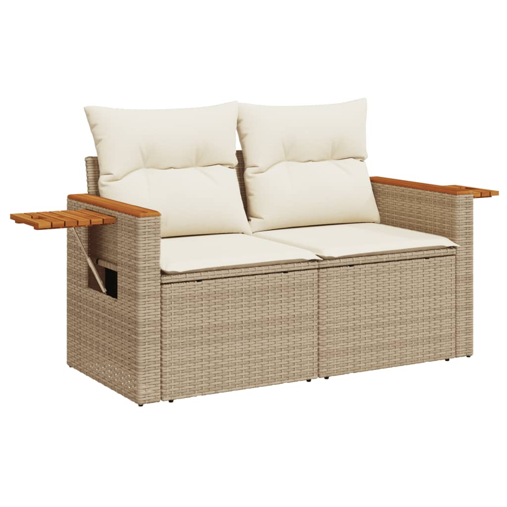 Set Divano Da Giardino 3 Pz Con Cuscini Beige In Polyrattan