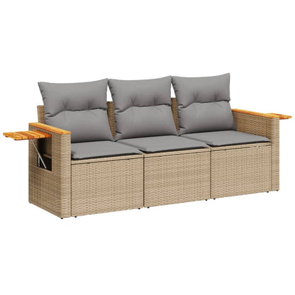 Set Divano Da Giardino 3 Pz Con Cuscini Beige In Polyrattan