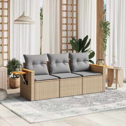 Set Divano Da Giardino 3 Pz Con Cuscini Beige In Polyrattan