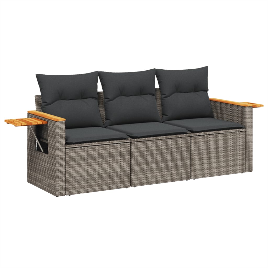 Set Divani Da Giardino 3 Pz Con Cuscini Grigio In Polyrattan