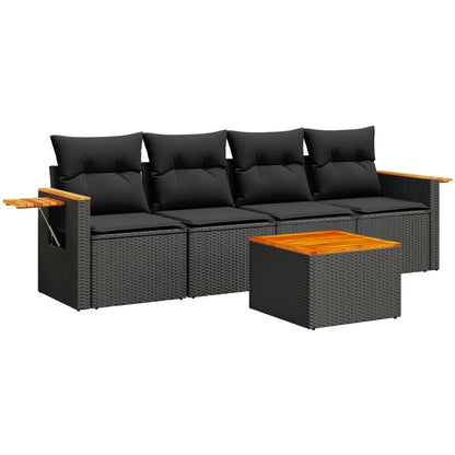 Set Divani Da Giardino 5 Pz Con Cuscini In Polyrattan Nero