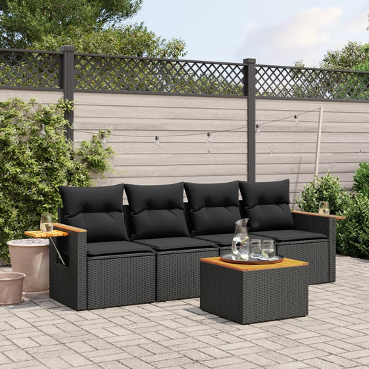 Set Divani Da Giardino 5 Pz Con Cuscini In Polyrattan Nero