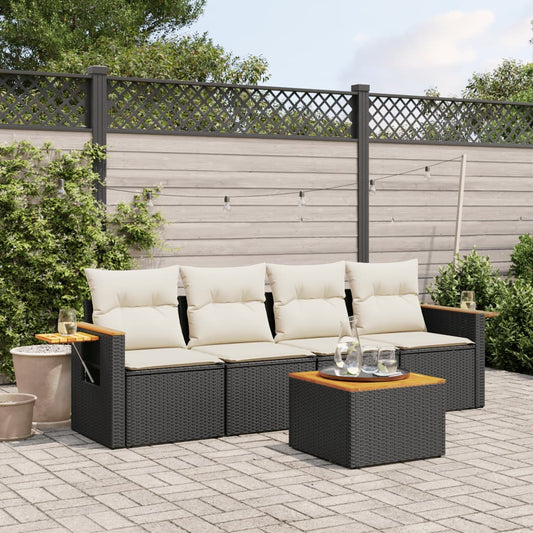 Set Divani Da Giardino 5 Pz Con Cuscini In Polyrattan Nero