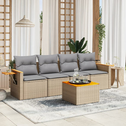 Set Divano Da Giardino 5 Pz Con Cuscini Beige In Polyrattan