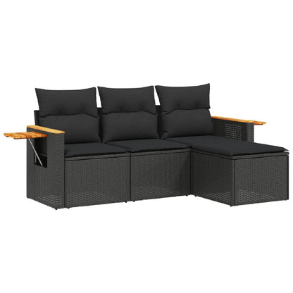 Set Divani Da Giardino 4 Pz Con Cuscini Nero In Polyrattan