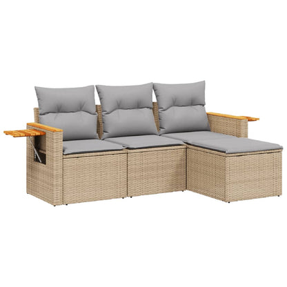 Set Divano Da Giardino 4 Pz Con Cuscini Beige In Polyrattan