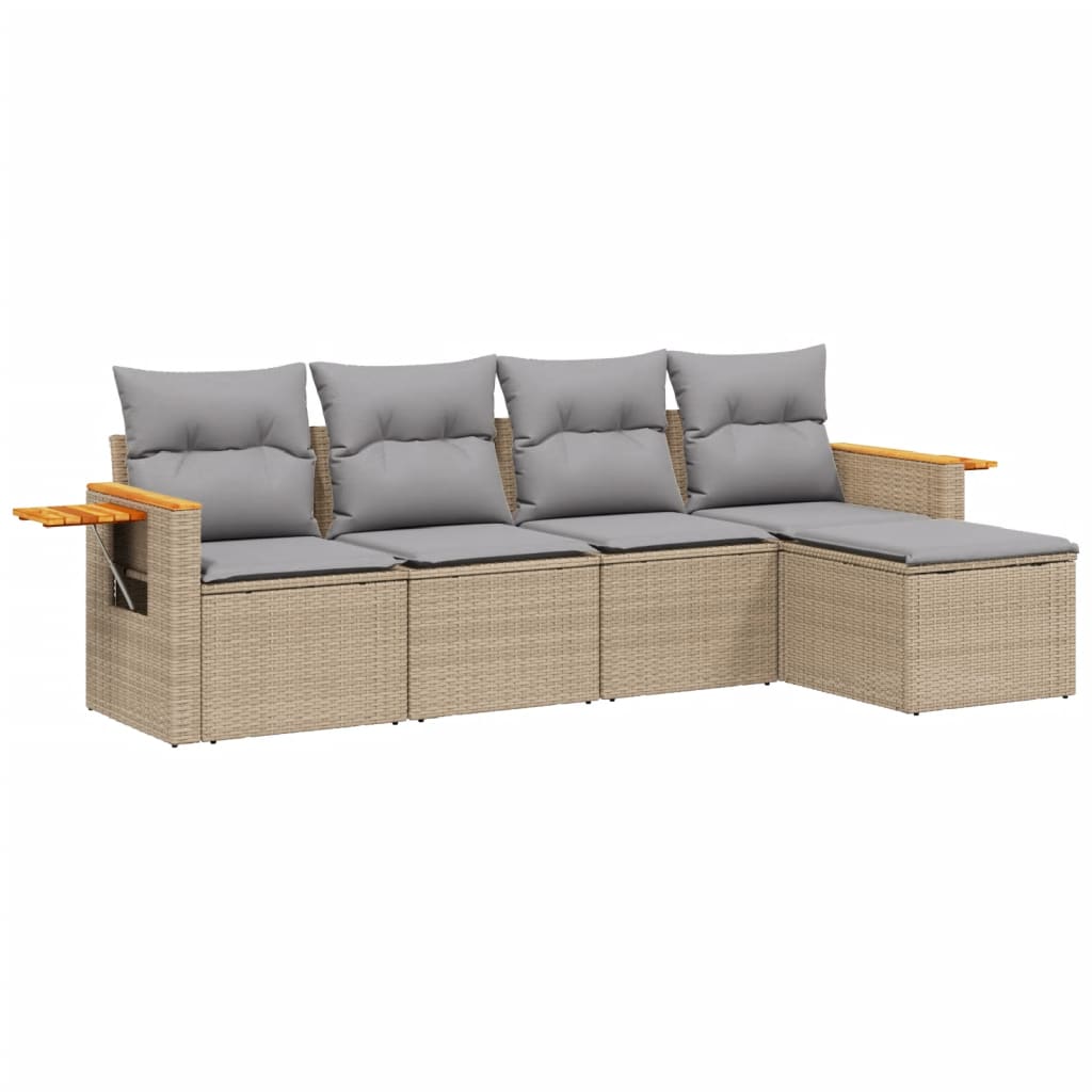 Set Divano Da Giardino 5 Pz Con Cuscini Beige In Polyrattan