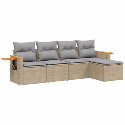 Set Divano Da Giardino 5 Pz Con Cuscini Beige In Polyrattan