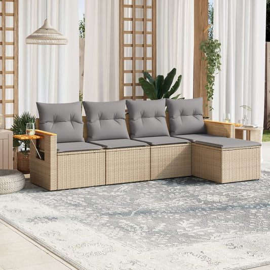 Set Divano Da Giardino 5 Pz Con Cuscini Beige In Polyrattan