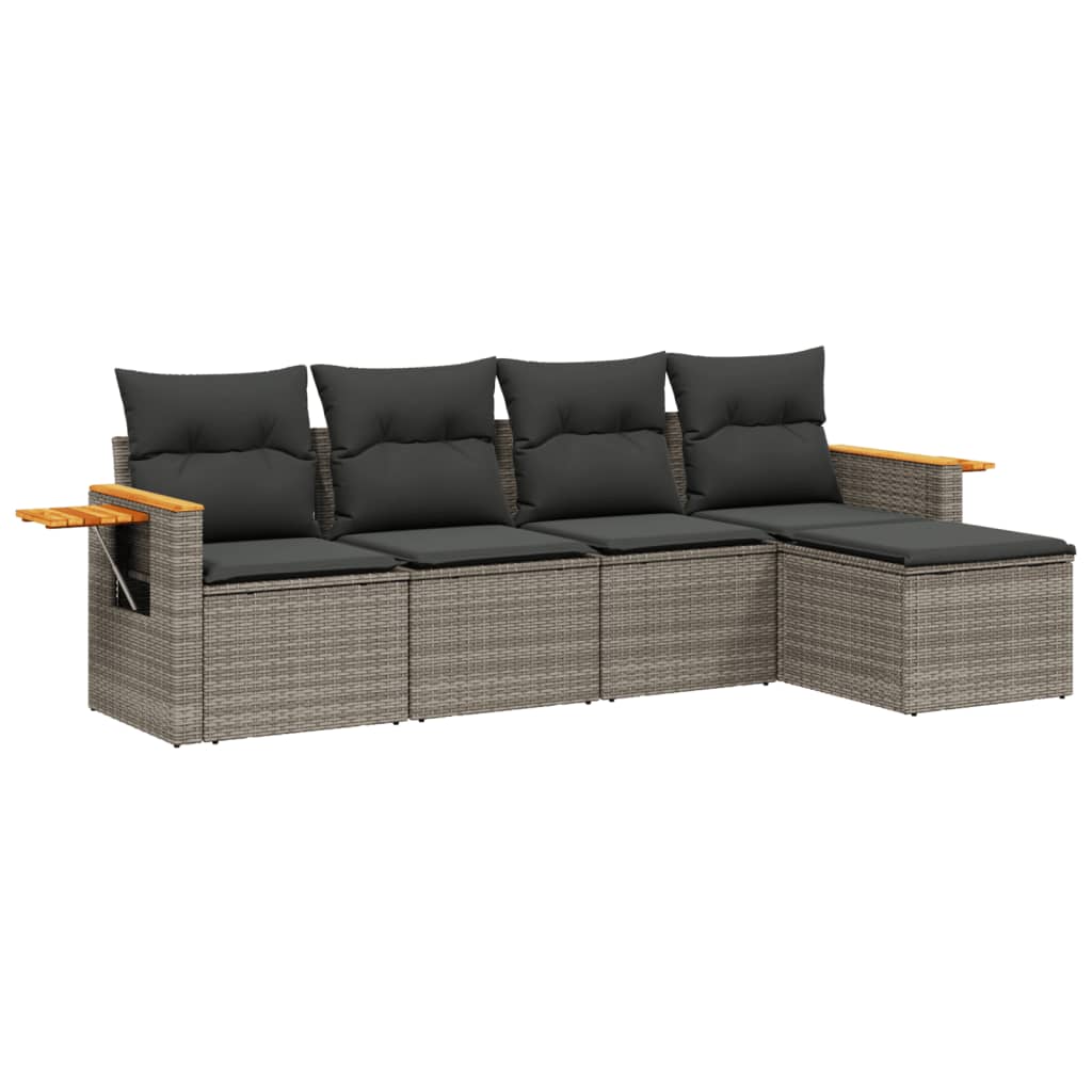 Set Divano Da Giardino 5 Pz Con Cuscini Grigio In Polyrattan