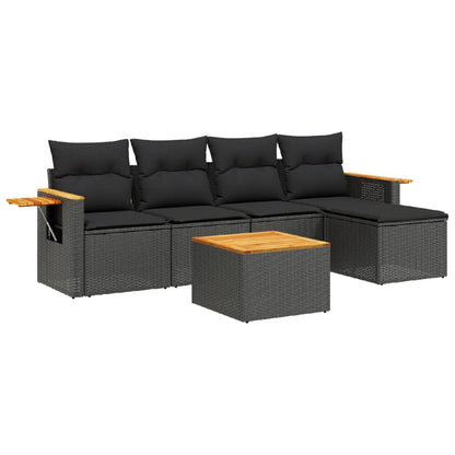 Set Divano Da Giardino 6 Pz Con Cuscini Nero In Polyrattan