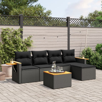 Set Divano Da Giardino 6 Pz Con Cuscini Nero In Polyrattan