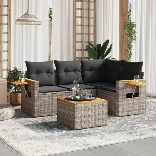 Set Divano Da Giardino 5 Pz Con Cuscini Grigio In Polyrattan