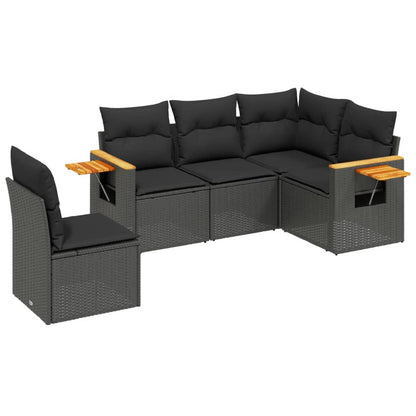 Set Divani Da Giardino 5 Pz Con Cuscini In Polyrattan Nero