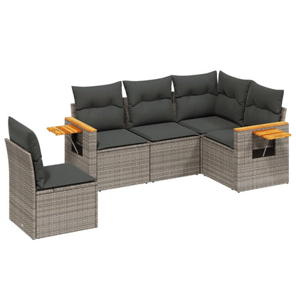 Set Divano Da Giardino 5 Pz Con Cuscini Grigio In Polyrattan