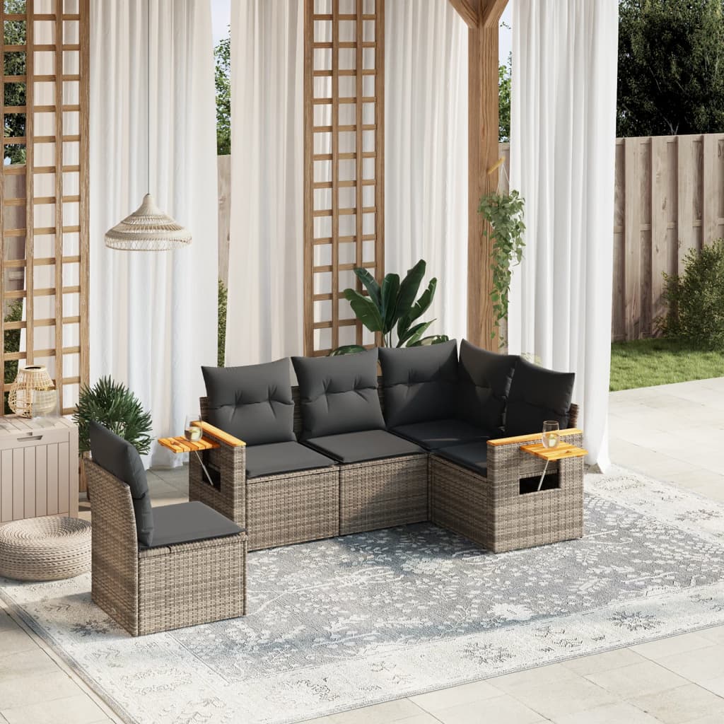 Set Divano Da Giardino 5 Pz Con Cuscini Grigio In Polyrattan