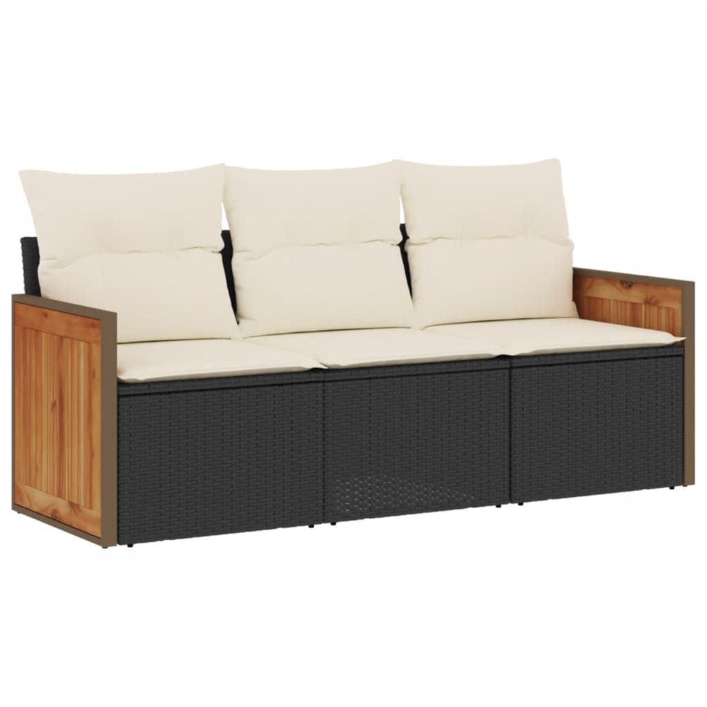 Set Divani Da Giardino 3 Pz Con Cuscini In Polyrattan Nero