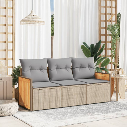 Set Divano Da Giardino 3 Pz Con Cuscini Beige In Polyrattan