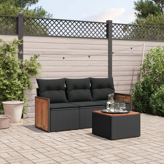 Set Divani Da Giardino 4 Pz Con Cuscini Nero In Polyrattan