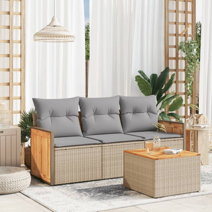 Set Divano Da Giardino 4 Pz Con Cuscini Beige In Polyrattan