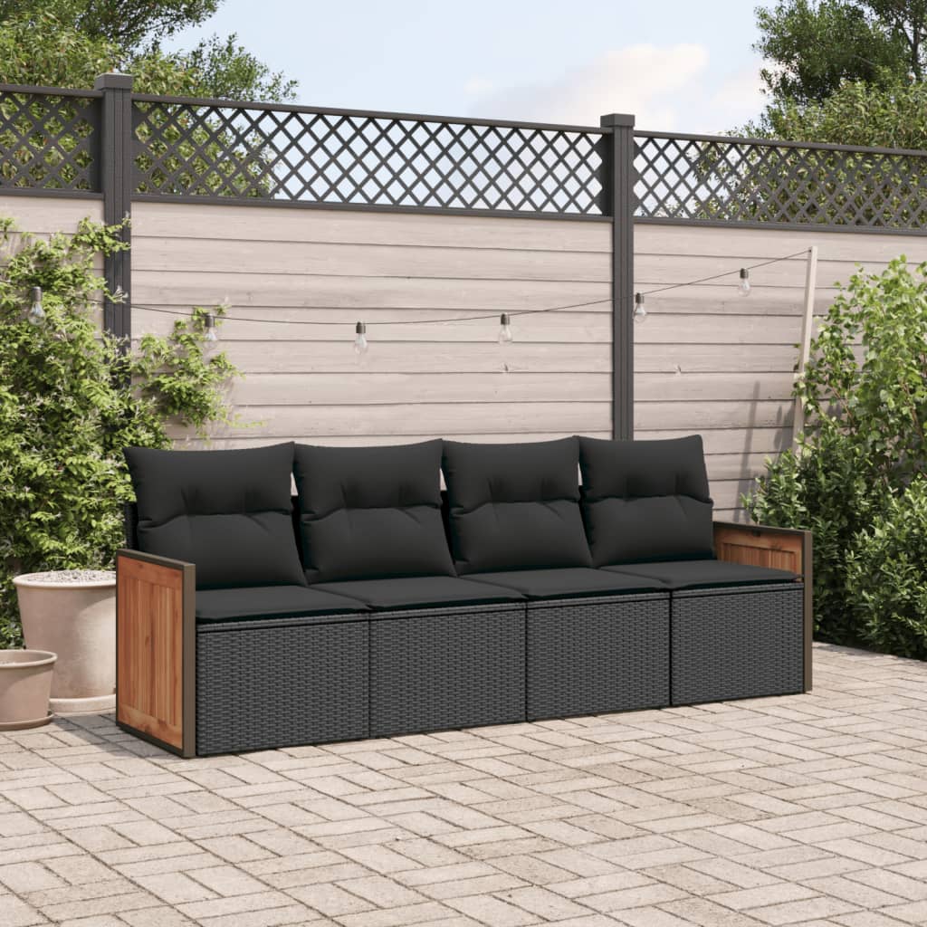 Set Divani Da Giardino 4 Pz Con Cuscini Nero In Polyrattan