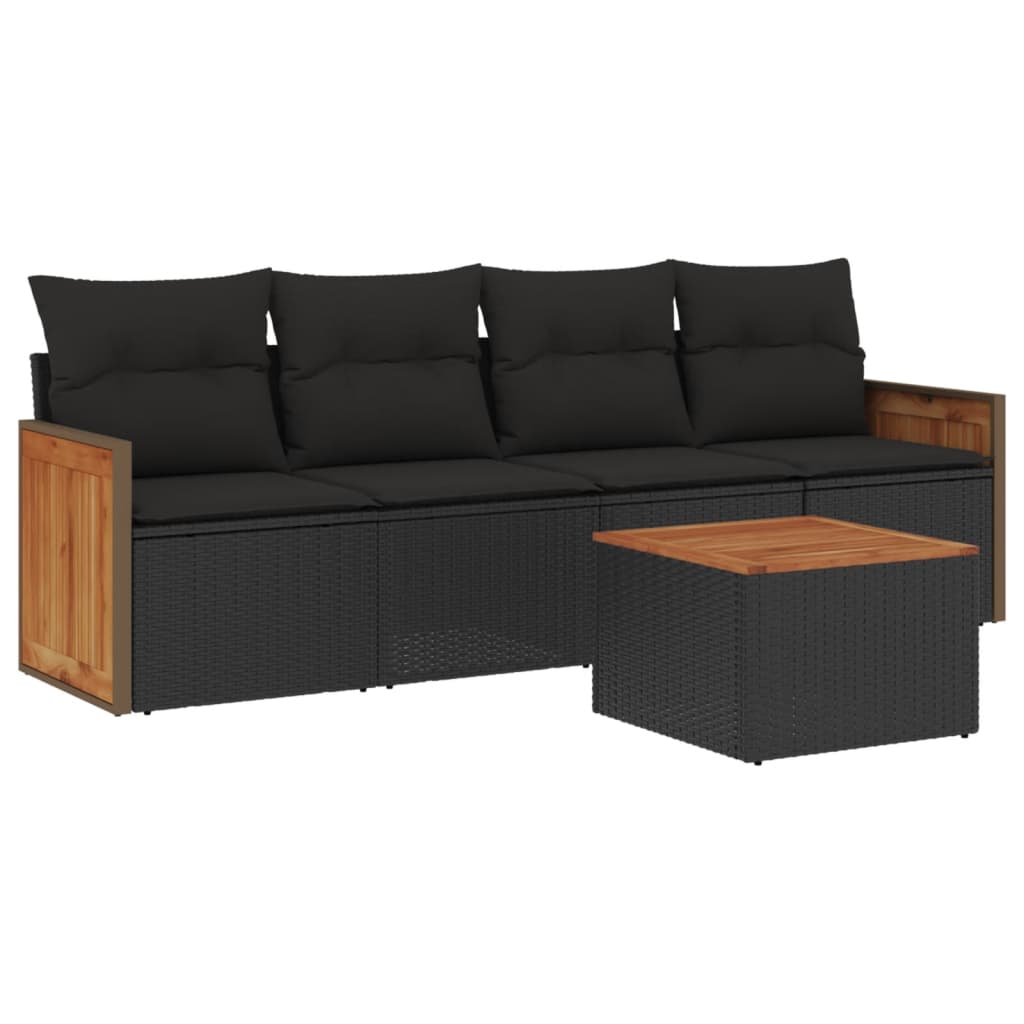 Set Divani Da Giardino 5 Pz Con Cuscini In Polyrattan Nero