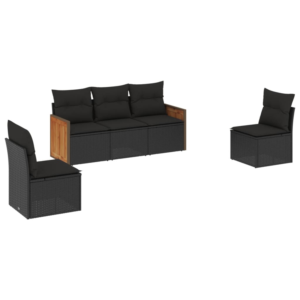 Set Divani Da Giardino 5 Pz Con Cuscini In Polyrattan Nero